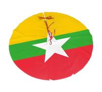 Bandiera del Myanmar stampata in peluche per albero di Natale, copertura per pavimento, 76,2 cm, in pile di poliestere, base per albero di Natale