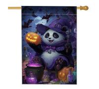 Bandiera del panda di Halloween, strega viola con zucca, decorazione per la casa e il giardino, bandiera da giardino in iuta su entrambi i lati, decorazione per esterni, per vacanze e prati, 71 x 101