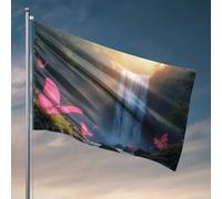 Bandiera del portico con cascata magica con farfalle rosa, decorazione per la stanza dei ragazzi (120 x 180 cm)