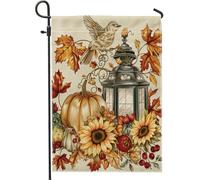 Bandiera del raccolto autunnale da giardino, zucche arancioni, girasoli, decorazione per la casa, lanterna, uccelli, decorazione stagionale per esterni, 30,5 x 45,7 cm