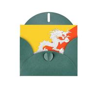Bandiera del Regno del Bhutan Cartolina Orizzontale Vacanze Con Busta A Forma Di Cuore Verde Scuro E Scrivere Vari Auguri Di Vacanza