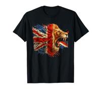 Bandiera del Regno Unito con leone divertente British Pride Power Maglietta
