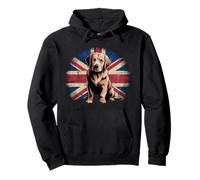 Bandiera del Regno Unito invecchiata Golden Retriever Felpa con Cappuccio