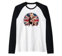 Bandiera del Regno Unito invecchiata Golden Retriever Maglia con Maniche Raglan