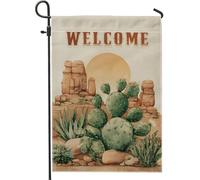 Bandiera del sud-ovest con paesaggio ad acquerello cactus del deserto di benvenuto da giardino, decorazione decorativa per cortile esterno decorazione esterna banner su entrambi i lati, beige, 30,5 x
