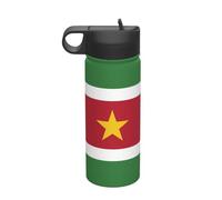 Bandiera del Suriname Viaggio tempo libero bottiglia d'acqua isolata, bottiglia d'acqua in acciaio inox paglia (510 g), adatta per campeggio, fitness, escursioni all'aperto,