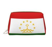Bandiera del Tagikistan Borsa per il trucco in pelle con cerniera a mano Carino Make Up Case Large Wide Open Pouch Pen Case, bianco, Taglia unica