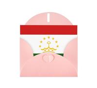 Bandiera del Tagikistan Cartolina Orizzontale Vacanze Con Busta A Forma Di Cuore Rosa E Scrivere Vari Auguri Di Vacanza