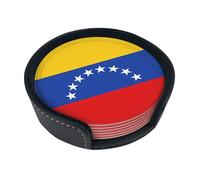 Bandiera del Venezuela Sottobicchieri rotondi in pelle (set di 6) Decorazioni da tavola delicate e morbide, adatte per tazze da caffè, tazze, ecc.