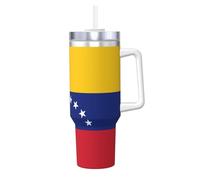 Bandiera del Venezuela Stampa 4 once Ice Bully con manico paglia isolata sottovuoto tazza fiaschetta - Hot & Cold Coffee Travel Water Bottle