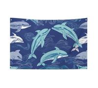 Bandiera delfino con 4 occhielli, bandiere su un lato in poliestere resistente, striscioni resistenti alle intemperie per dormitori, feste, riprese, festival, decorazione 61 x 88,9 cm