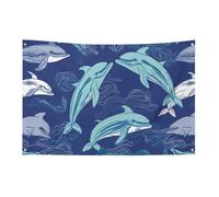 Bandiera delfino con 4 occhielli, bandiere su un lato in poliestere resistente, striscioni resistenti alle intemperie per dormitori, feste, riprese, festival, decorazione 152,4 x 243,8 cm