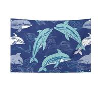 Bandiera delfino con 4 occhielli, bandiere su un lato in poliestere resistente, striscioni resistenti alle intemperie per dormitori, feste, riprese, festival, decorazione 89 x 150 cm