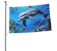 Bandiera delfino nella barriera corallina, 0,6 x 0,9 m, stampa su entrambi i lati, bandiere da giardino, bandiera da cortile per esterni, bandiere per vacanze, banner regalo con occhielli sfondo