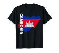 Bandiera della Cambogia Mappa Vintage Cambogiano Pride Cambogiano Roots Maglietta