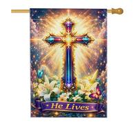 Bandiera della casa a croce, religiosa colorata farfalla giglio primavera oro iuta double face decorativo esterno bandiere portico per esterni prato cortile ingresso patio 71 x 101 cm