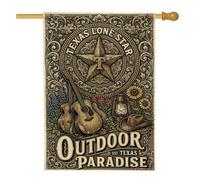 Bandiera della casa a stella, lanterna rustica vintage a forma di chitarra, in iuta marrone, double face, decorativa, per esterni, cortile, prato, patio, porta d'ingresso, 71 x 101 cm