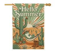 Bandiera della casa anfibia, amaca estiva con cactus occidentale, in iuta verde su entrambi i lati, decorativa, per esterni, prato, cortile, patio, ingresso, 71 x 101 cm