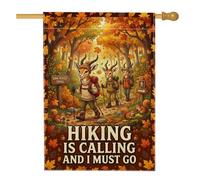 Bandiera della casa autunnale con cervo, 71 x 101 cm | Tema escursionistico, bandiera del prato, creature del bosco, segno del sentiero, fogliame autunnale, avventura della natura