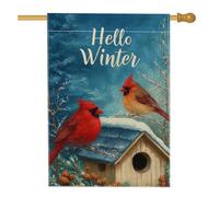 Bandiera della casa cardinale, casetta per gli uccelli rustica invernale invernale rossa su entrambi i lati in iuta grande bandiera da giardino per esterni, patio, cortile, prato, ingresso, balcone