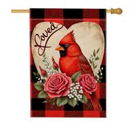 Bandiera della casa cardinale, con rose rustiche stagionali a forma di cuore di San Valentino in iuta rossa su entrambi i lati, grande bandiera da giardino per esterni, cortile, prato, patio, porta