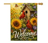 Bandiera della casa cardinale, estate rustica girasole farfalla gialla estiva doppia tela esterna grande bandiera da giardino per esterni, prato, cortile, patio, ingresso 71 x 101 cm