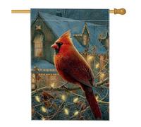 Bandiera della casa cardinale, ramo natalizio invernale con luci invernali rosse su entrambi i lati, bandiere decorative per portico anteriore per esterni, patio, cortile, prato, ingresso, balcone, 71