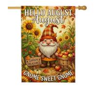 Bandiera della casa con citazione di gnomo e girasole di agosto, per fine