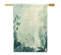 Bandiera della casa con foglie di pianta pasquale primaverile, 71 x 101 cm, double face, decorativa per esterni, croce botanica verde, bandiera per la casa, paesaggio per le vacanze all'aperto piccolo
