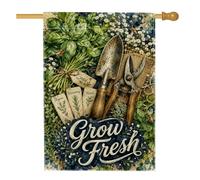 Bandiera della casa con pala, da giardino, rustica, erbe, verde primavera, double face, decorativa, per esterni, cortile, prato, patio, porta d'ingresso, 71 x 101 cm
