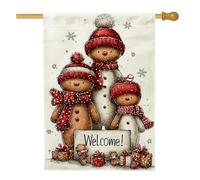 Bandiera della casa con pupazzo di neve, sciarpa natalizia con pan di zenzero rosso su entrambi i lati, grande bandiera da giardino per esterni, prato, cortile, patio, ingresso, 71 x 101 cm