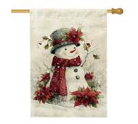 Bandiera della casa con pupazzo di neve, sciarpa natalizia natalizia rossa a forma di stella di Natale su entrambi i lati, bandiere decorative per portico anteriore, patio, prato, ingresso campeggio