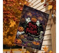 Bandiera della casa con scheletro a tema festa di Halloween, 71 x 101 cm | Tema spettrale per cena, bandiera del prato, fantasmi e gatti neri, decorazione da giardino autunnale festiva