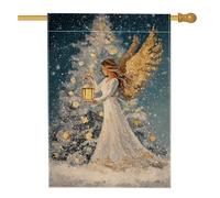 Bandiera della casa degli angeli, lanterna natalizia fantasiosa albero di Natale, tela bianca su entrambi i lati, bandiere decorative per portico anteriore, per esterni, patio, cortile, prato