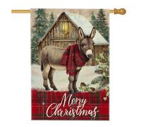 Bandiera della casa degli asini, rustica natalizia con alberi di pino rosso su entrambi i lati, decorativa, per esterni, prato, cortile, patio, ingresso, 71 x 101 cm