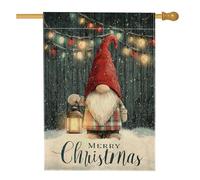 Bandiera della casa degli gnomi, lanterna natalizia fantasiosa con luci di Natale, in iuta rossa, su entrambi i lati, decorativa, per esterni, prato, cortile, patio, ingresso, 71 x 101 cm