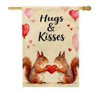 Bandiera della casa degli scoiattoli, palloncini romantici a forma di cuore fantasiosi per San Valentino rosso su entrambi i lati, bandiere decorative per portico anteriore, per esterni, cortile