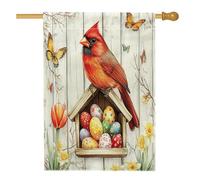 Bandiera della casa degli uccelli cardinale primaverile di Pasqua 71 x 101 cm per esterni, uova di casetta per gli uccelli in legno bandiera verticale standard per la casa, bandiera floreale per