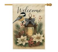 Bandiera della casa degli uccelli, lanterna rustica invernale a forma di stella di Natale marrone su entrambi i lati in iuta decorativa per portico anteriore per esterni, patio, prato, ingresso