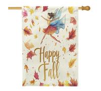 Bandiera della casa dei bambini delle fate autunnali ad acquerello, 71 x 101 cm, double face, decorativa per esterni, graziosa bandiera autunnale con foglia d'acero, bandiera per la casa, per il