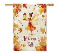 Bandiera della casa dei bambini delle fate autunnali ad acquerello, 71 x 101 cm, double face, decorativa per esterni, divertente bandiera autunnale con foglia d'acero, bandiera per la casa, per il