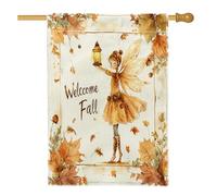 Bandiera della casa dei bambini delle fate autunnali ad acquerello, 71 x 101 cm, double face, decorativa per esterni, estetica retrò autunnale foglia d'acero frontyard lino casa bandiera, vintage
