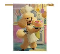 Bandiera della casa dei barboncini, fantasioso cappello da chef giocoso torta primavera gialla iuta double face decorativo esterno portico bandiere per esterni patio cortile prato ingresso balcone 71