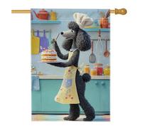 Bandiera della casa dei barboncini, grembiule per torta carino e fantasioso, nessuno blu pastello su entrambi i lati, bandiere decorative per portico anteriore, per esterni, cortile, prato, patio