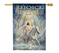 Bandiera della casa dei cavalli, croce religiosa spirituale con angelo pasquale, in iuta blu, su entrambi i lati, decorativa, per esterni, patio, prato, ingresso, campeggio, 71 x 101 cm