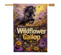 Bandiera della casa dei cavalli, natura rustica farfalla fiori di campo viola primaverile su entrambi i lati decorativo esterno bandiere portico per esterni cortile prato patio ingresso 71 x 101 cm
