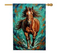 Bandiera della casa dei cavalli, realistiche onde d'acqua vibranti estive marrone su entrambi i lati decorative per esterni, cortile, prato, patio, porta d'ingresso, 71 x 101 cm