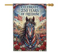 Bandiera della casa dei cavalli, stelle celebrative patriottiche rose per il giorno dell'indipendenza rossa su entrambi i lati in iuta decorativa per esterni, prato, cortile, patio, ingresso, 71 x 101