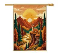 Bandiera della casa dei cervi autunnali, 71 x 101 cm, double-face, decorativa per esterni, per autunno, natura, scogliera, montagna, cortile, casa, tela, motivo fauna selvatica del bosco, bandiera da