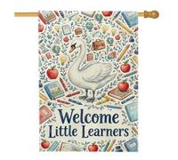 Bandiera della casa dei cigni, fantasiosi libri di frutta giocosi Back to Campus, bianca su entrambi i lati, decorativa, per esterni, patio, cortile, prato, ingresso, balcone, 71 x 101 cm